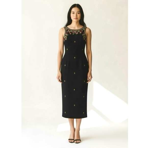 Jessica Dresses & Skirts - Vintage 90s Dress Black Floral Embroidered Maxi Sleeveless Size M